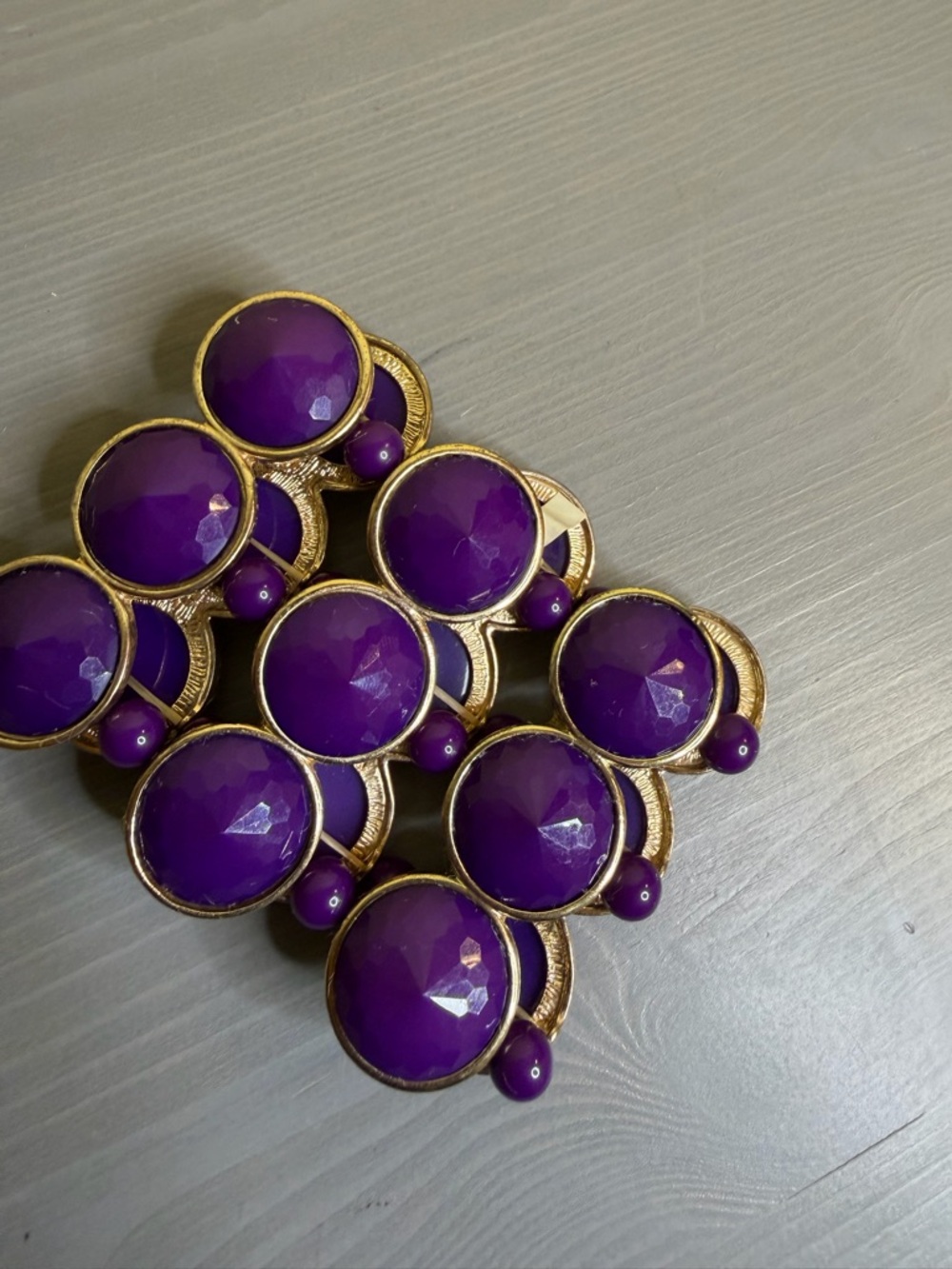 Purple Gold Statement Bracelet and matching earrings
